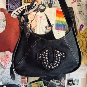 TRUE RELIGION 
Black Denim Shoulder Bag